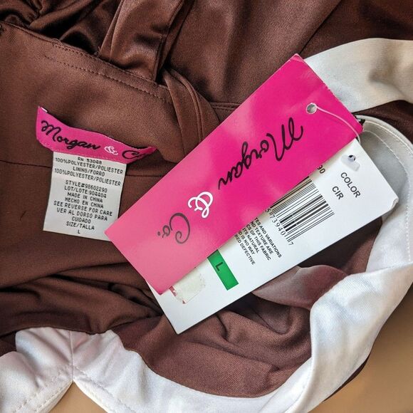 NWT Vintage y2k 2000s Morgan & Co Mini Dress Brown Ruching Mod Size L - Picture 10 of 10